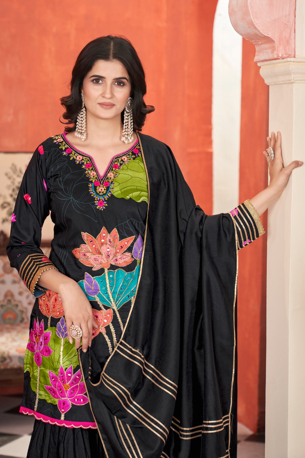 Hayat- Heavy Fancy Kurti Sharara Pair With Dupatta Set