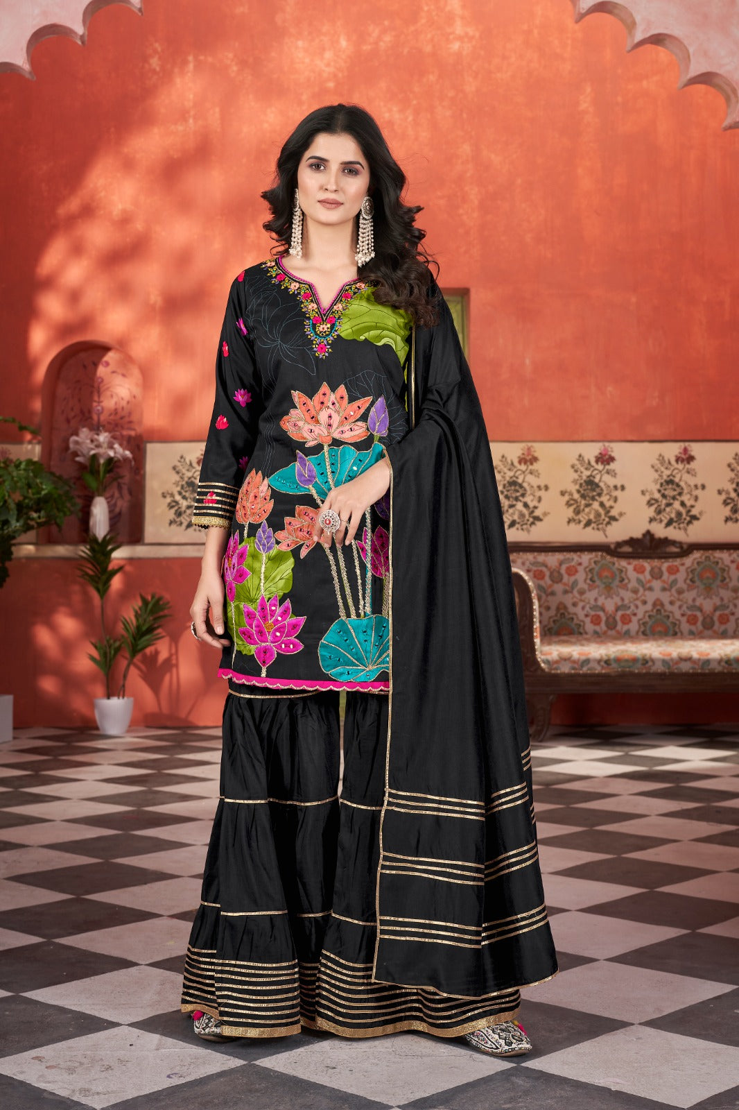 Hayat- Heavy Fancy Kurti Sharara Pair With Dupatta Set