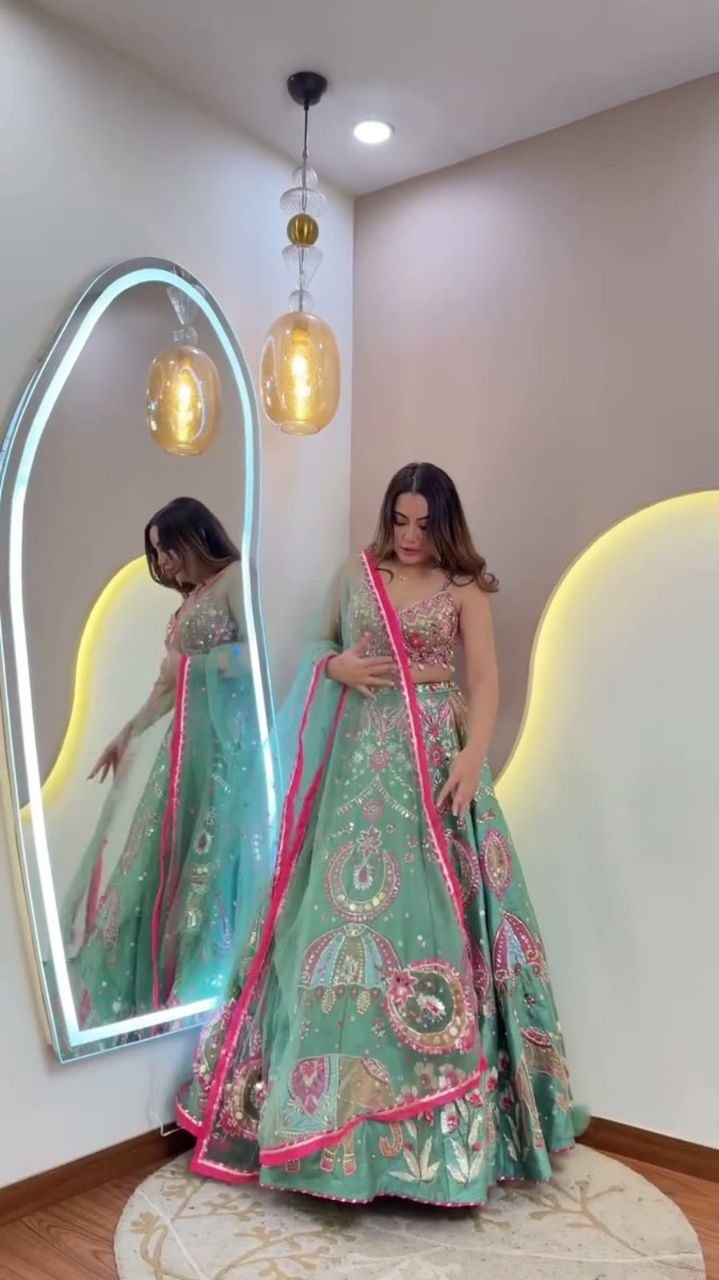 Mint Green Elephant Motif Designer Lehenga Choli