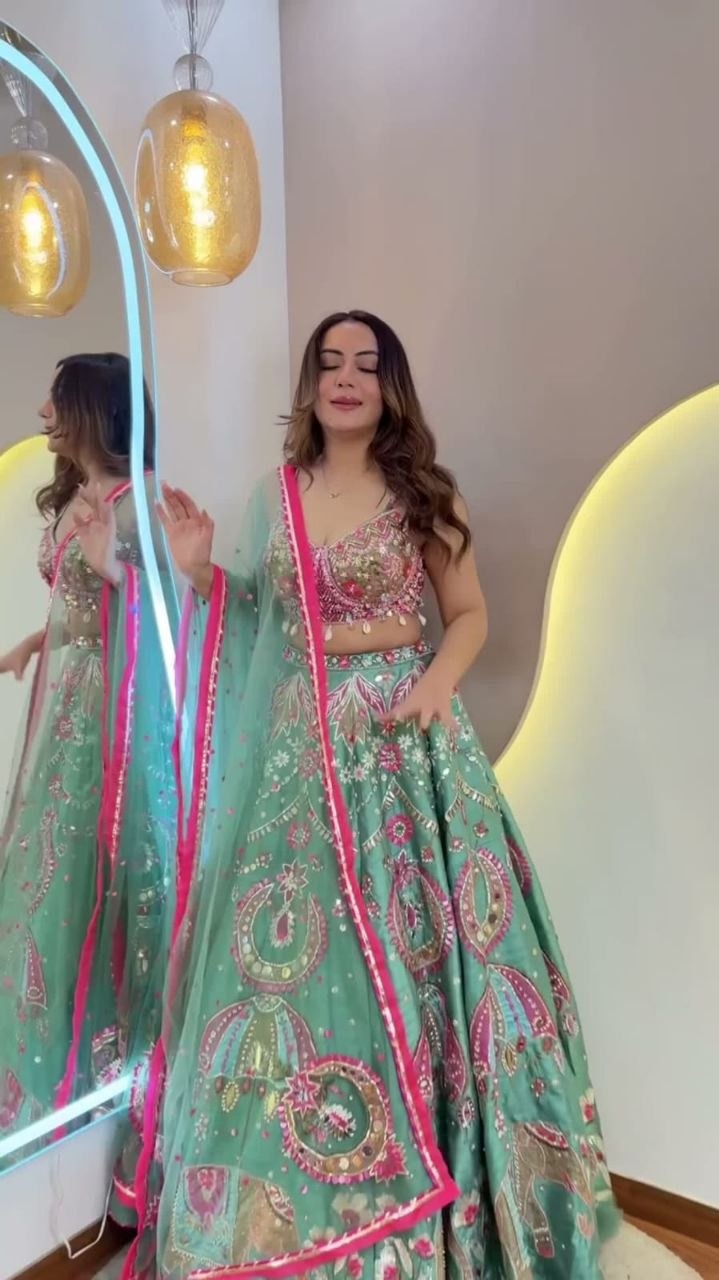 Mint Green Elephant Motif Designer Lehenga Choli