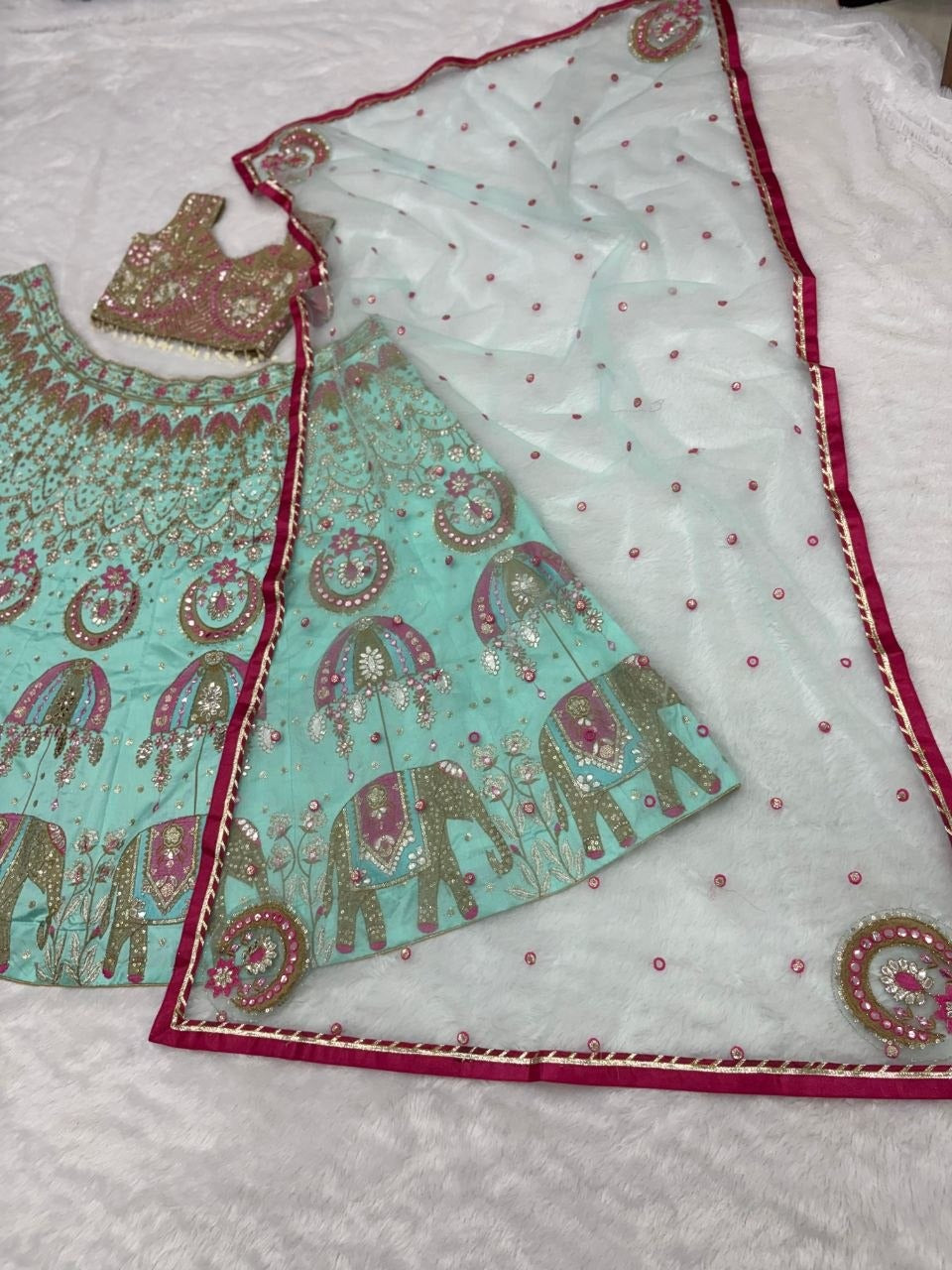 Mint Green Elephant Motif Designer Lehenga Choli