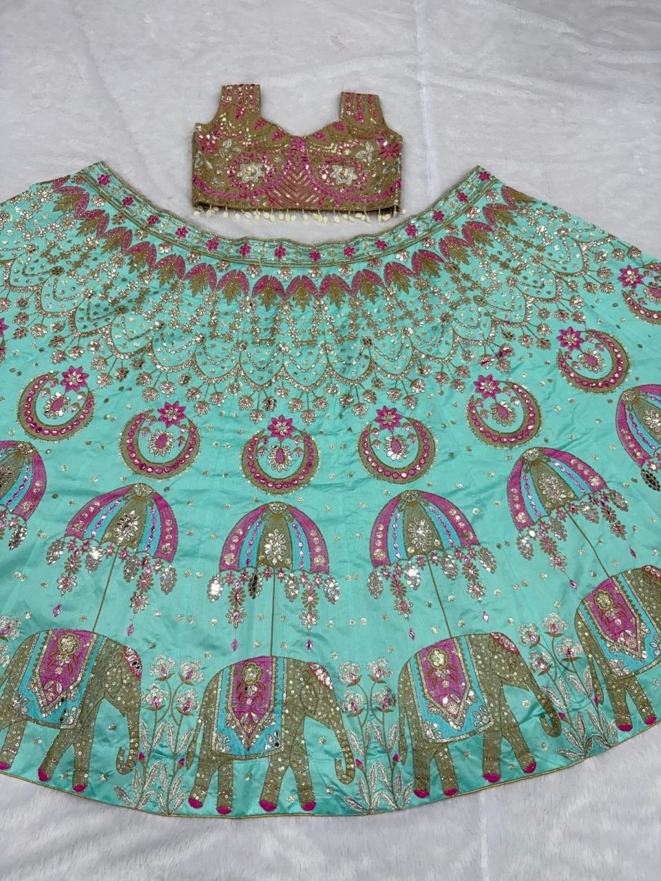Mint Green Elephant Motif Designer Lehenga Choli