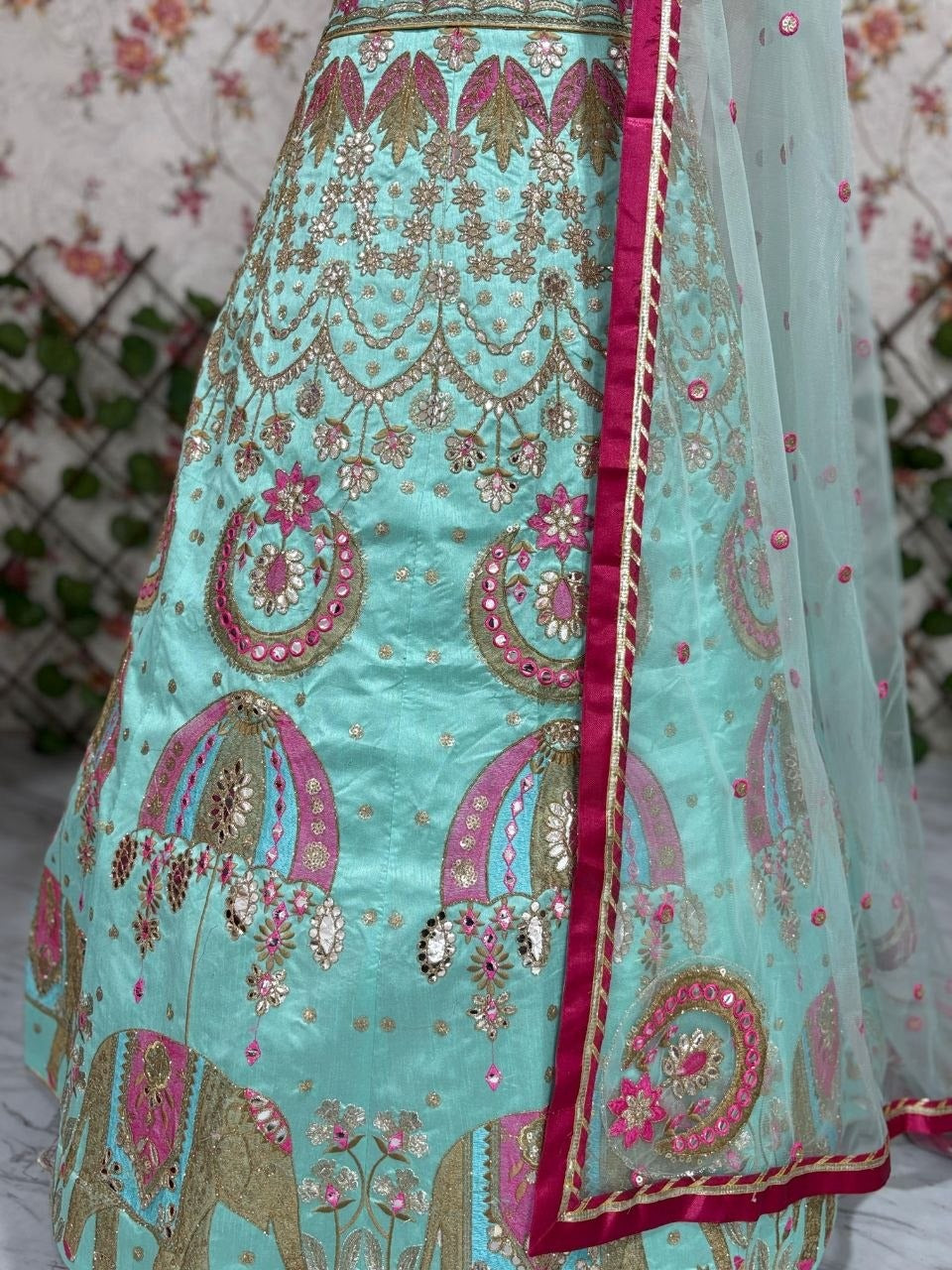 Mint Green Elephant Motif Designer Lehenga Choli