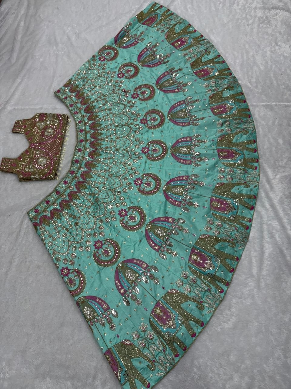 Mint Green Elephant Motif Designer Lehenga Choli