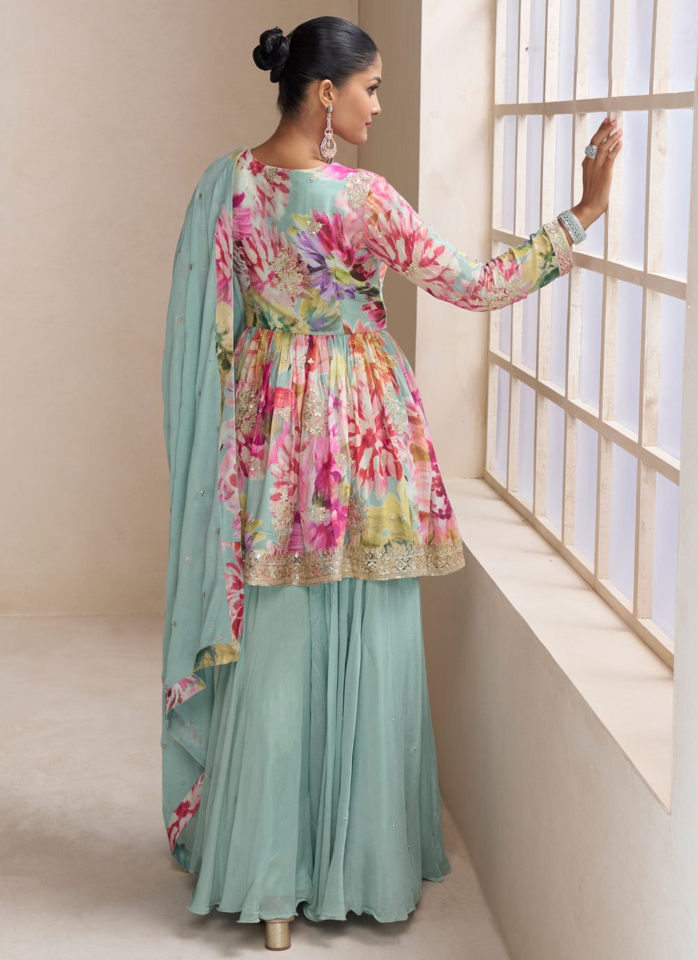 Noor Mahal Suit Set Digital Print With Embroidered Work