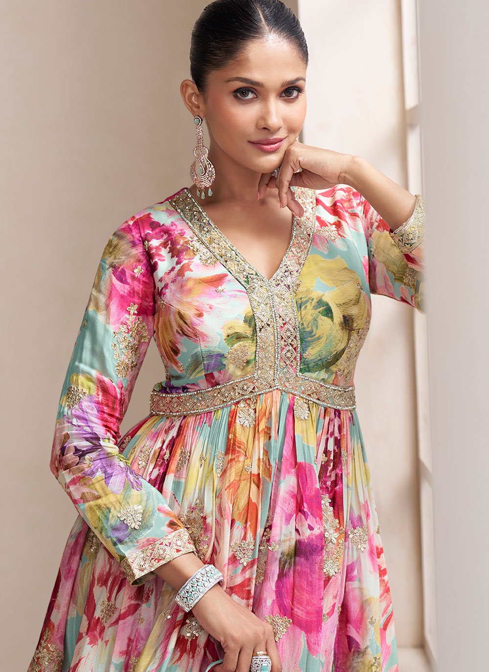 Noor Mahal Suit Set Digital Print With Embroidered Work