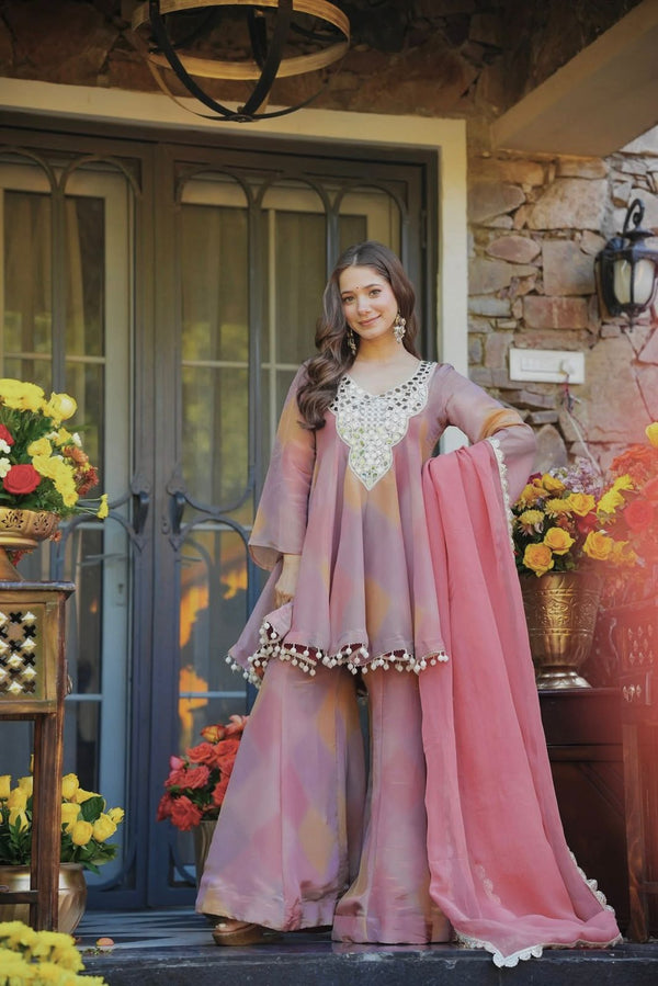 Mehrban Blush Sharara Set for Eid and festive occasions at Snyvia
