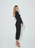 Pearl Full Seleeve Black Midi Dress