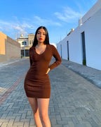 Ribbed Full Sleeves Dress - Snyvia
