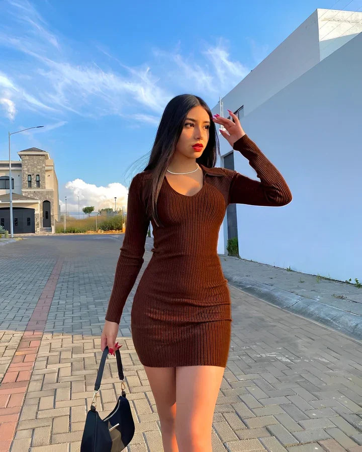Ribbed Full Sleeves Dress - Snyvia