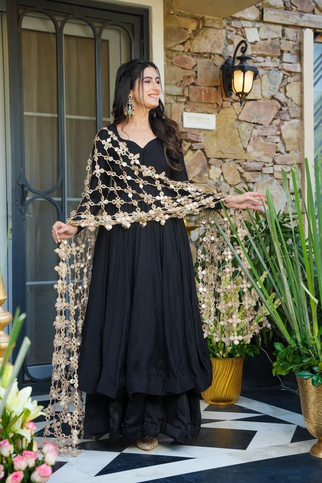Roman Black with Mirror Work Anarkali Suit