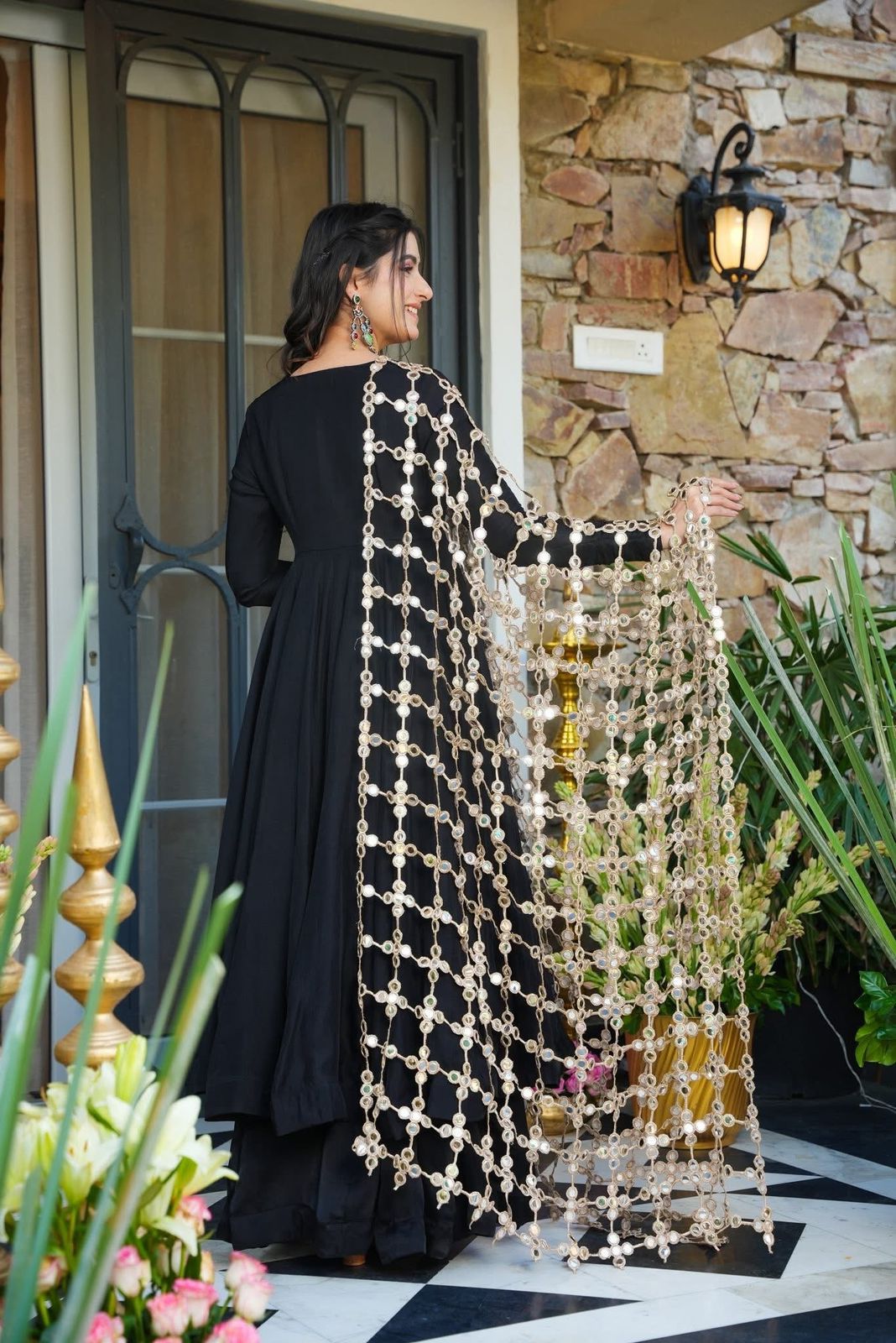 Roman Black with Mirror Work Anarkali Suit