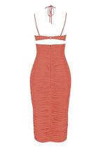 Ruched-Keyhole Midi Dress