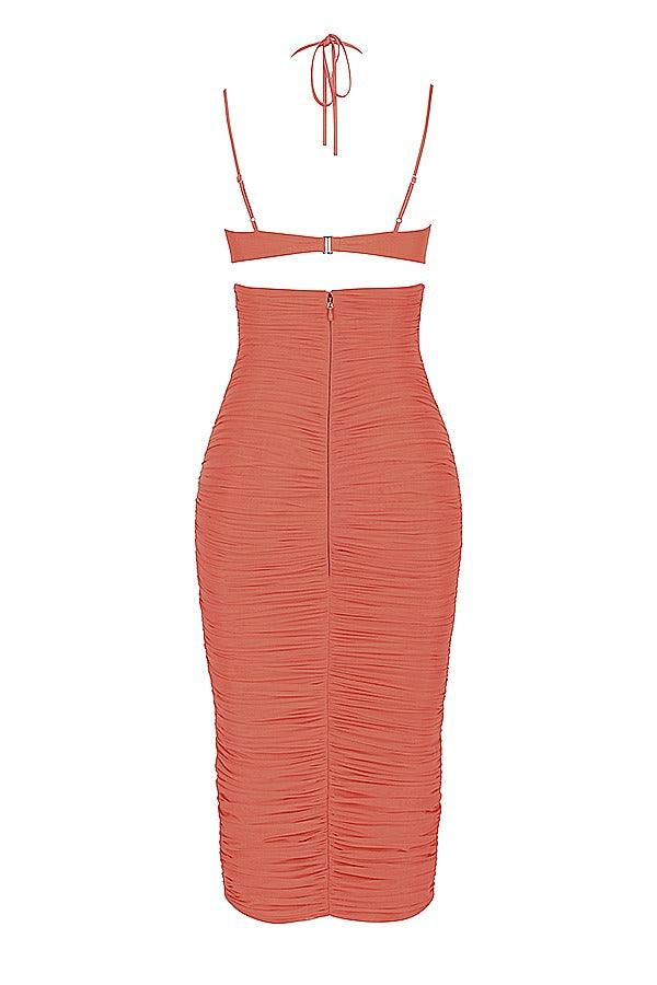 Ruched-Keyhole Midi Dress