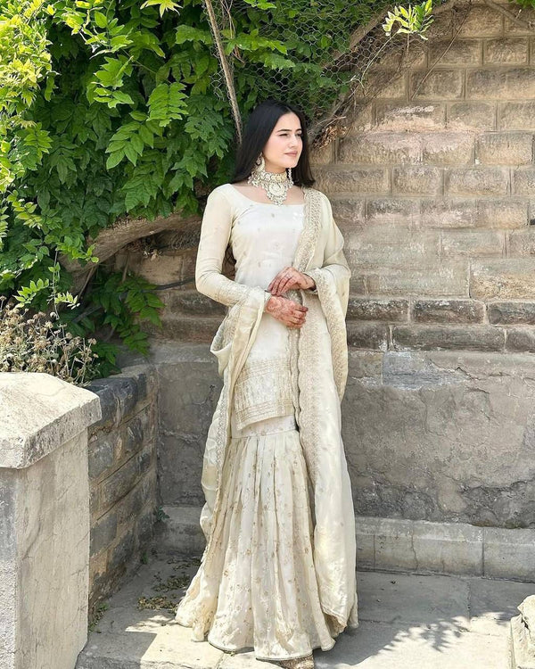 Shehnai White Kurta Sharara for Eid at Snyvia
