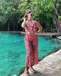 Swimsuit with Tulle Print Printed Pants