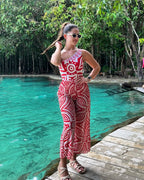 Swimsuit with Tulle Print Printed Pants