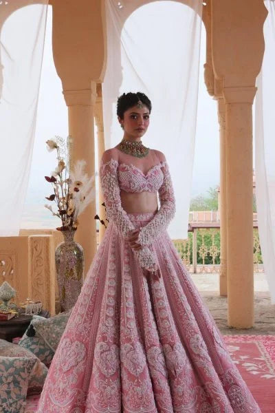 Bold Pink Lehenga Set with Rainbow Sequins & Resham Dori Work