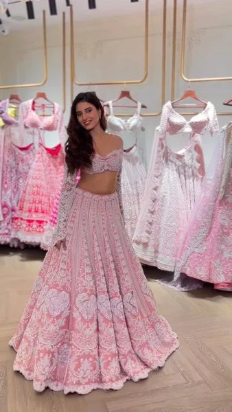 Bold Pink Lehenga Set with Rainbow Sequins & Resham Dori Work