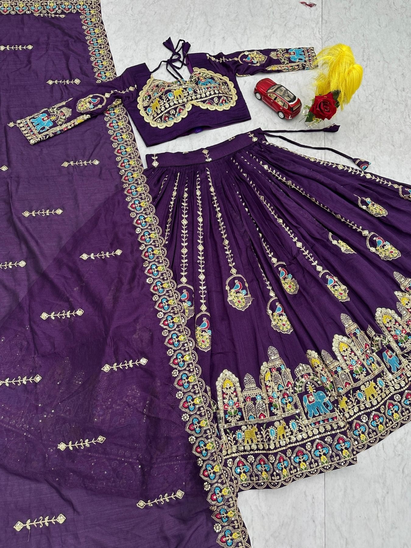 Pure Vichitra Silk Festival Lehenga Choli | Heavy Embroidery Coding Sequence & Thread Work