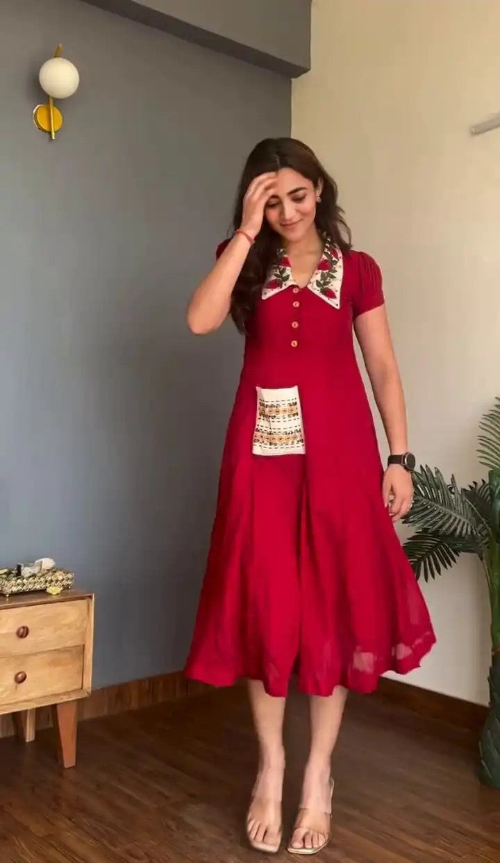 Summer Special Pure Cotton Embroidered One Piece Dress