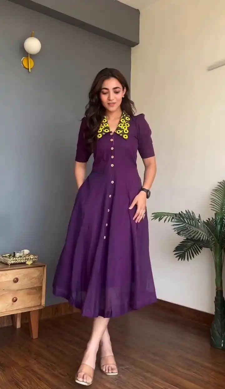 Summer Special Pure Cotton Embroidered One Piece Dress