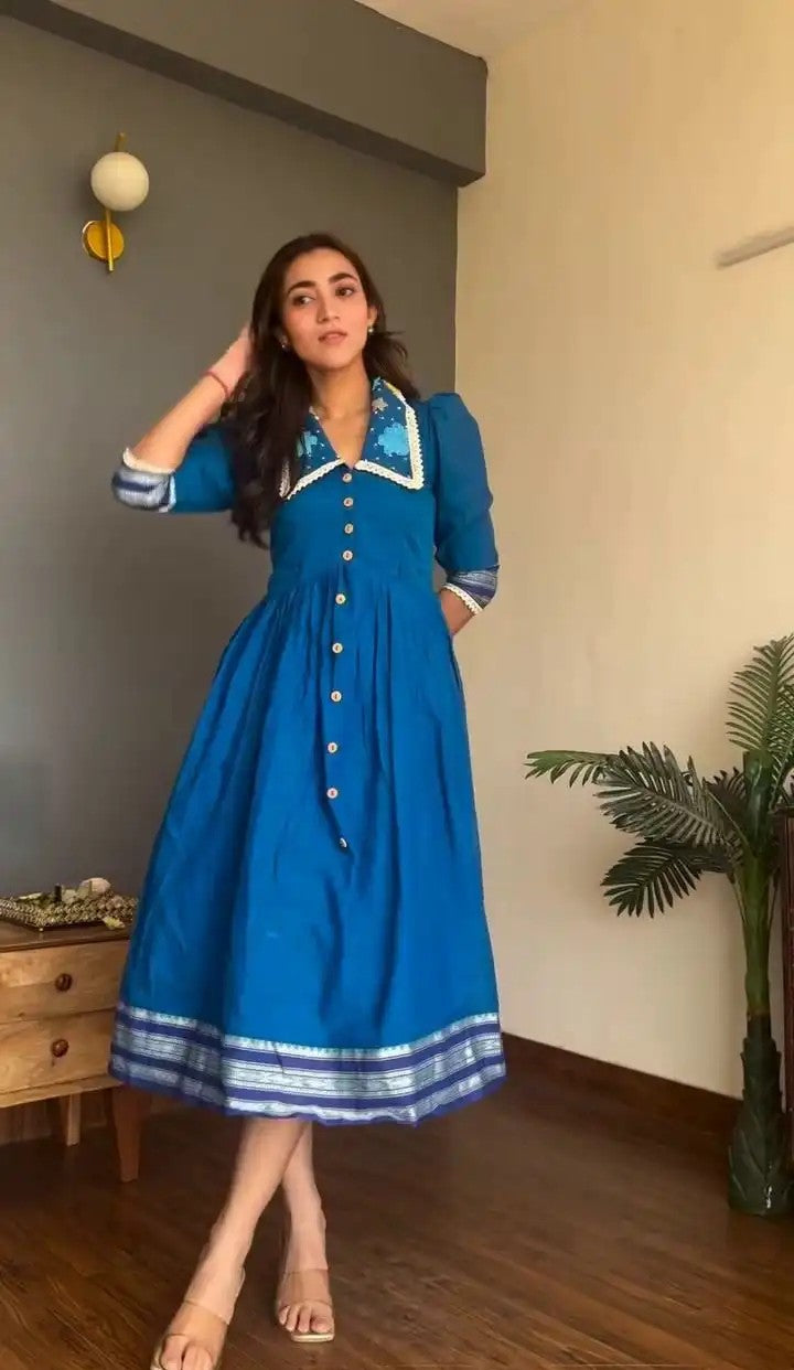 Summer Special Pure Cotton Embroidered One Piece Dress