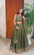 Olive Green Heavy Thai Silk Lehenga Choli with Sequins Work | Grace Draped in Olive Dreams