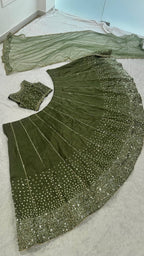 Olive Green Heavy Thai Silk Lehenga Choli with Sequins Work | Grace Draped in Olive Dreams