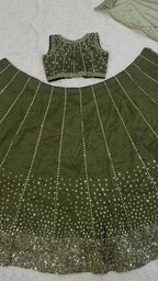 Olive Green Heavy Thai Silk Lehenga Choli with Sequins Work | Grace Draped in Olive Dreams