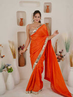 Orange Rangoli Silk Mirror Work Saree with Embroidered Sequin Blouse
