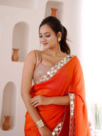 Orange Rangoli Silk Mirror Work Saree with Embroidered Sequin Blouse