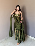 Olive Green Designer Chinon Kurti Set For Women