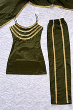Olive Green Designer Chinon Kurti Set For Women