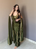 Olive Green Designer Chinon Kurti Set For Women