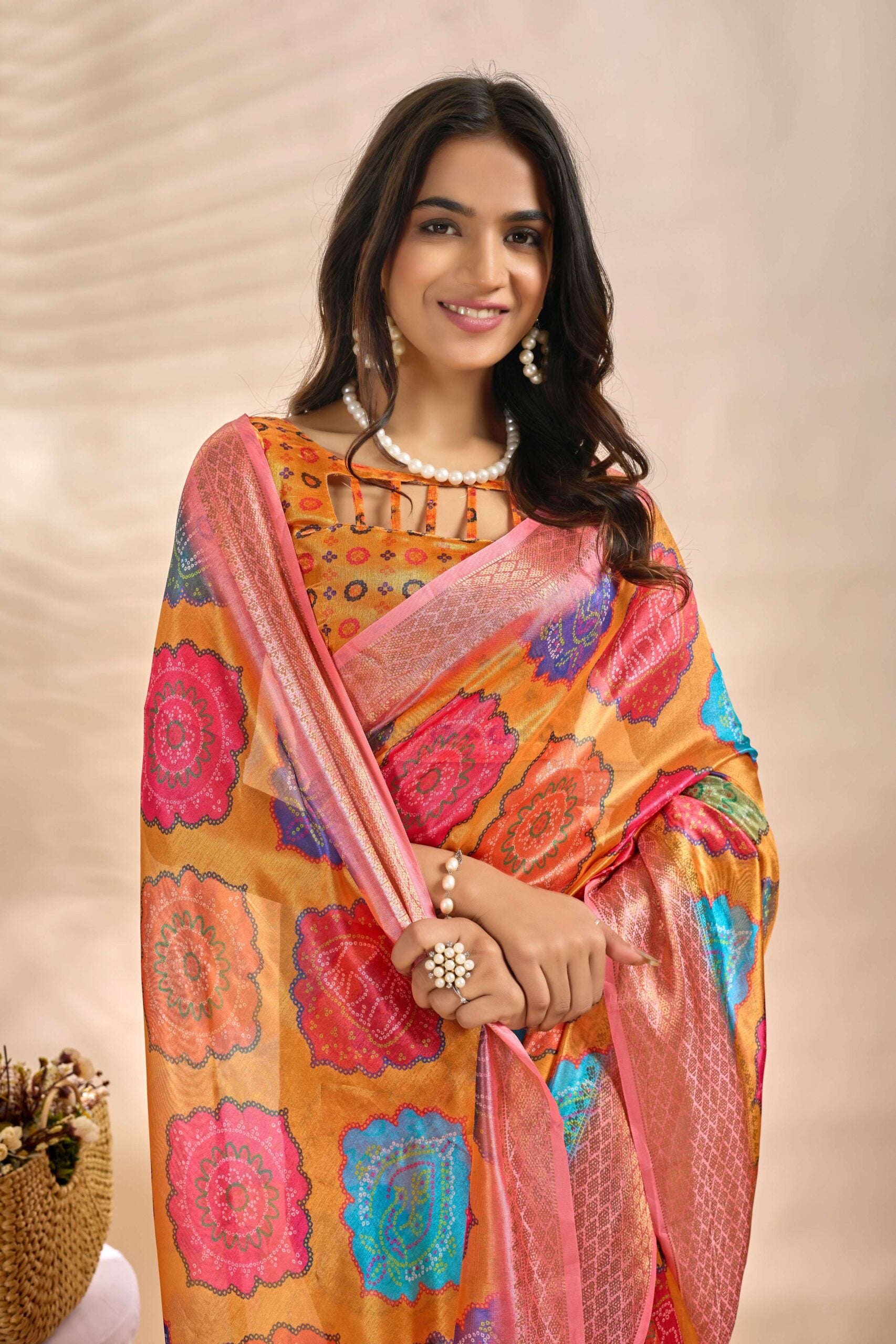 The pink zari border and Saree