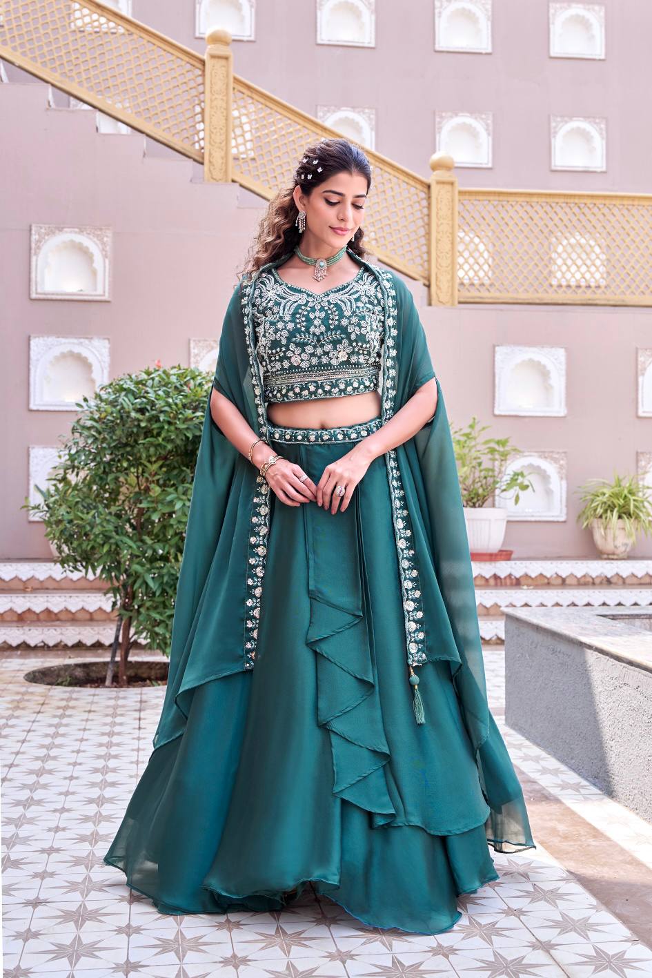 Pure Rangoli Silk Lehenga Choli with Shrug Dupatta | Heavy Embroidery |
