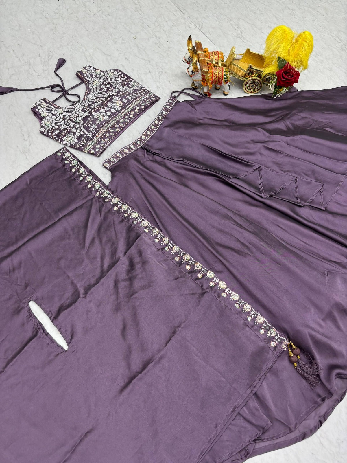 Pure Rangoli Silk Lehenga Choli with Shrug Dupatta | Heavy Embroidery |