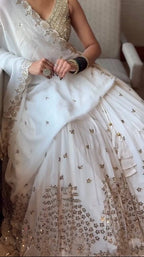White Faux Georgette Lehenga Choli with Sequence & Thread Work