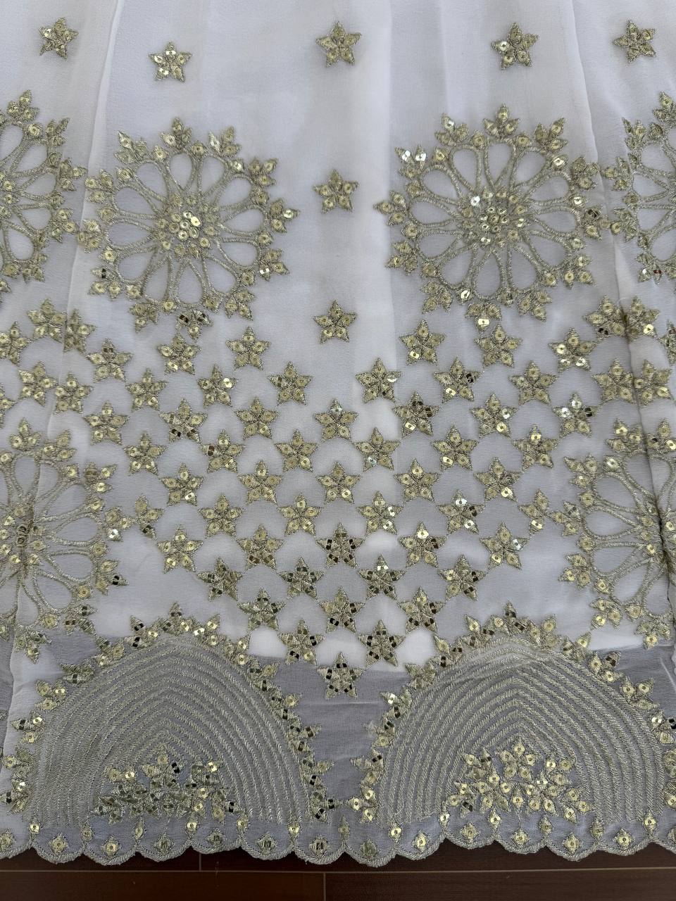 White Faux Georgette Lehenga Choli with Sequence & Thread Work
