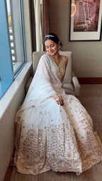 White Faux Georgette Lehenga Choli with Sequence & Thread Work