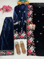 Winter Velvet Kurta Set with Plazo Pants