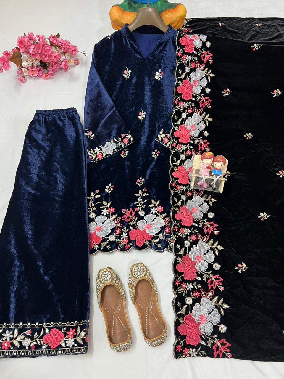 Winter Velvet Kurta Set with Plazo Pants