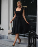 Bow Strap Without Cane Black Midi Dress