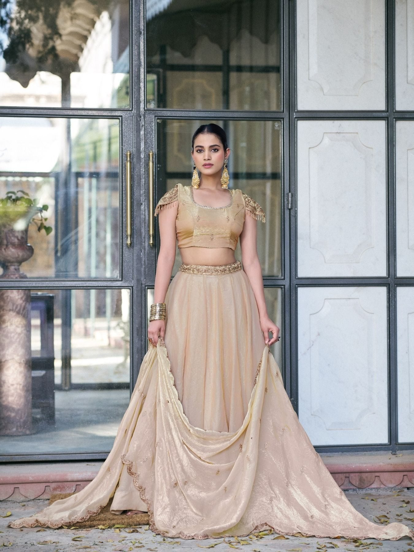 Fendi Lehenga with Sequins Embroidery fabric texture detail