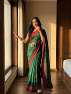 Green Moss Saree for women - full front view | Snyvia