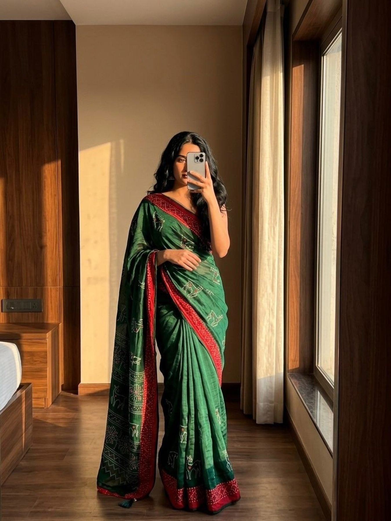 Green Moss Saree - side drape view