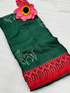 Green Moss Saree - blouse and border close-up