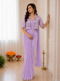 Lavender Crepe Saree Set for women - full front view | Snyvia