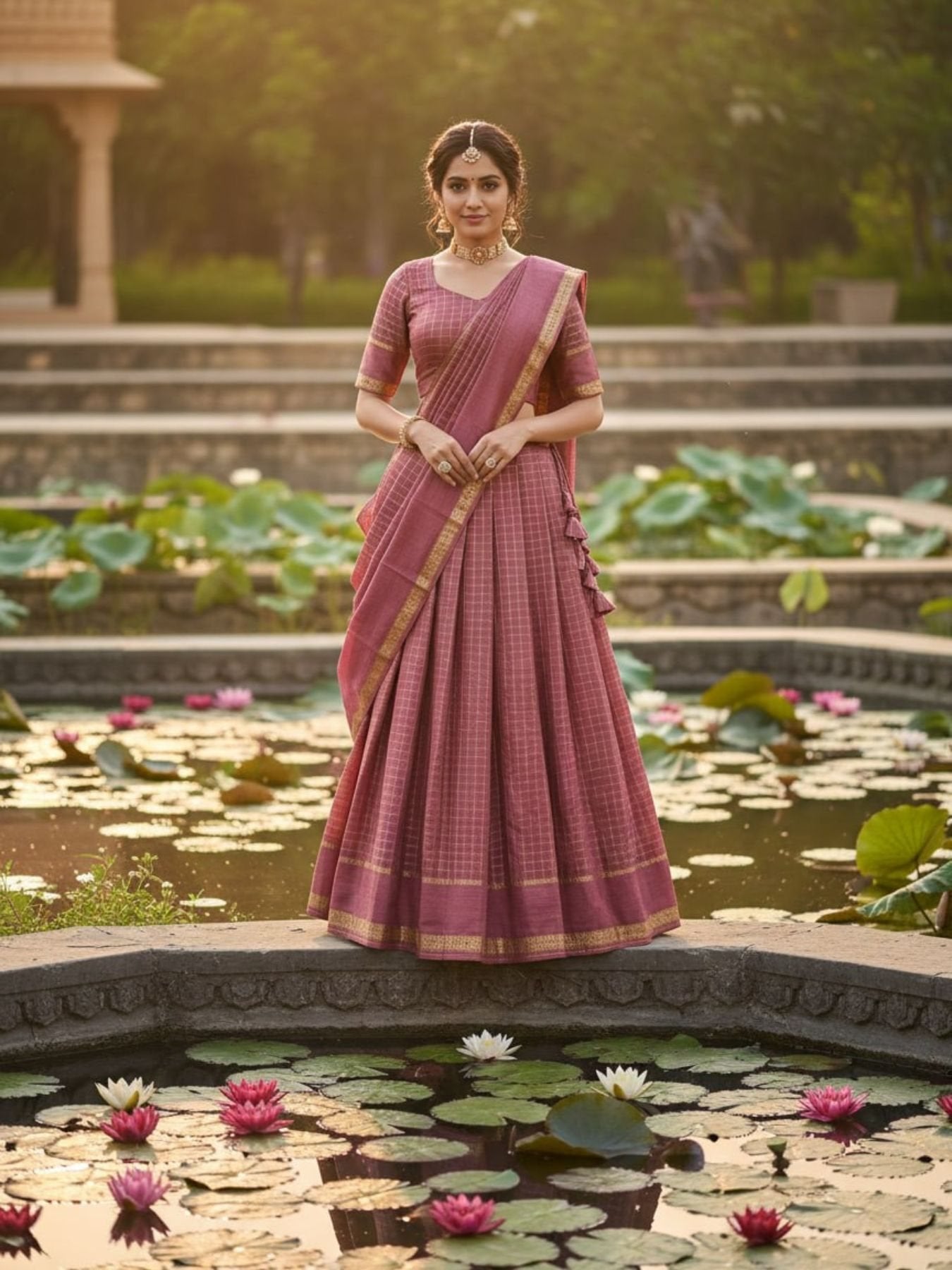 Viscose Georgette Lehenga Choli with Zari Weaving Work blouse and dupatta detail